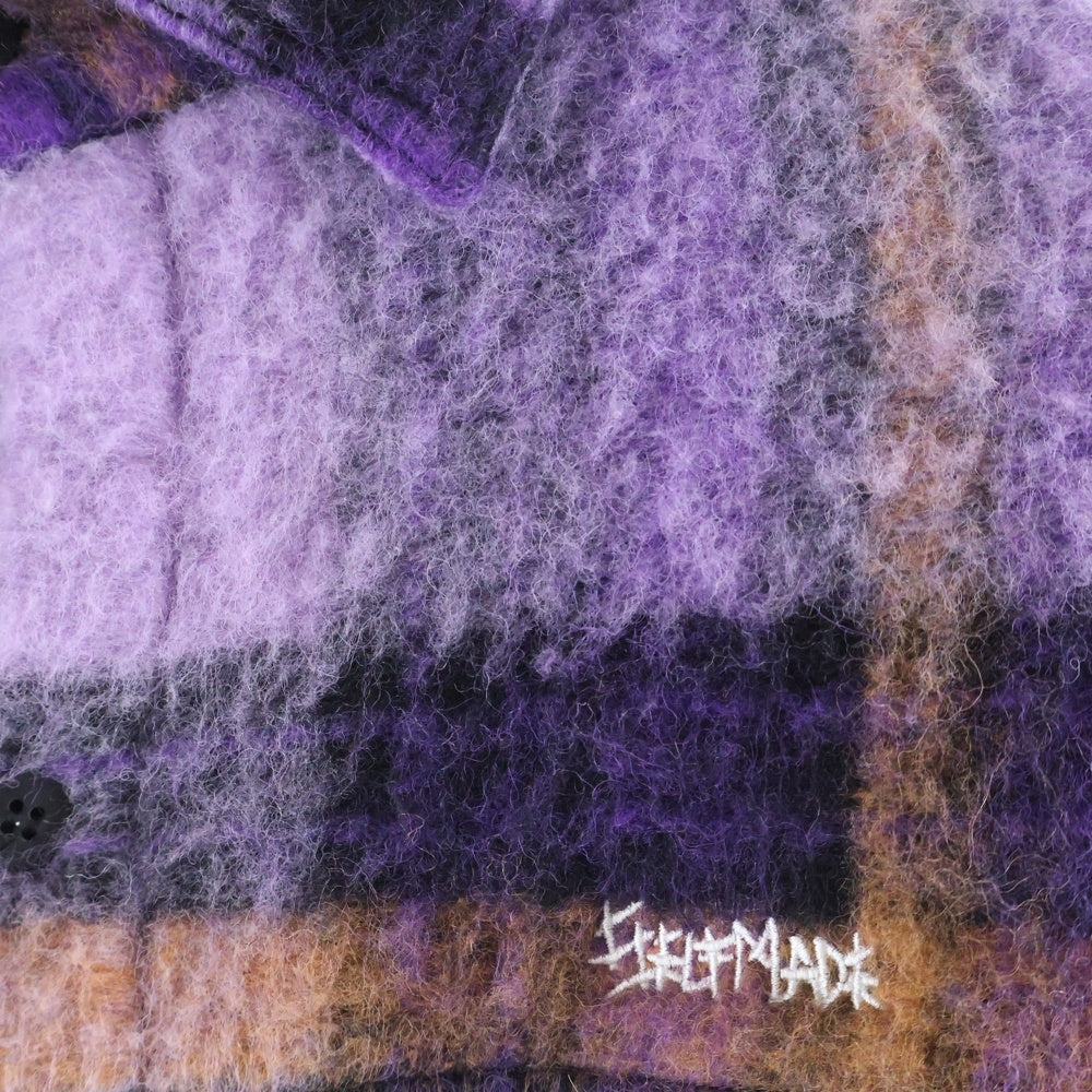 SELFMADE(セルフメイド) MOHAIR CHECK OVERSIZED SHIRT チェック柄 モヘア 長袖シャツジャケット パープル 22SM0734