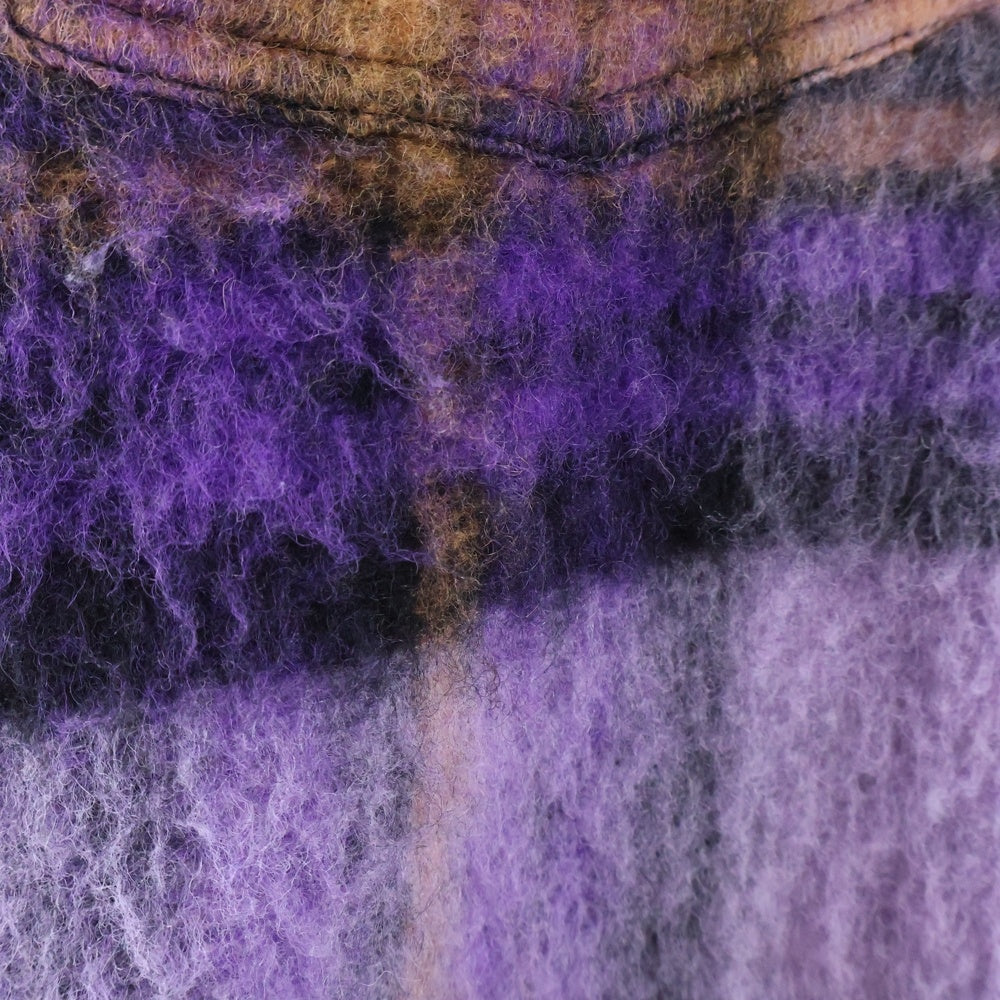 SELFMADE(セルフメイド) MOHAIR CHECK OVERSIZED SHIRT チェック柄 モヘア 長袖シャツジャケット パープル 22SM0734