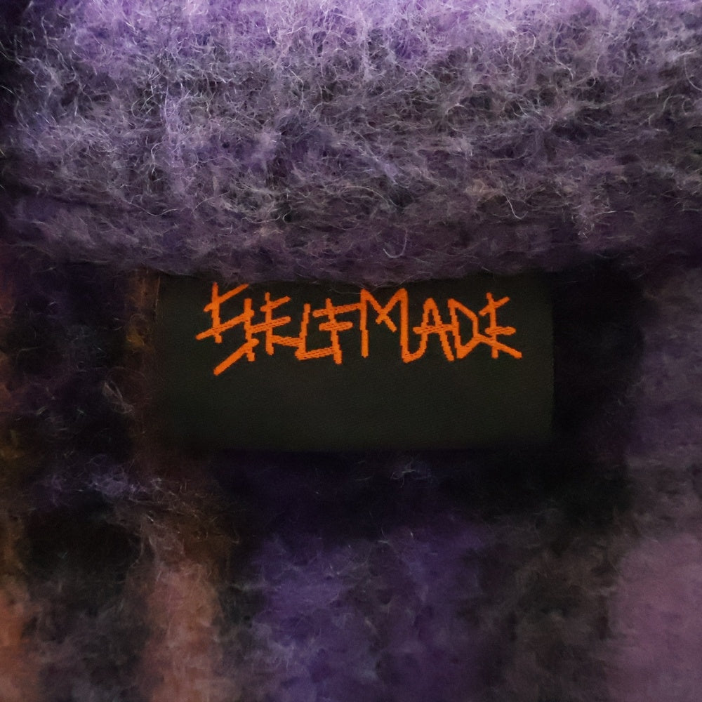 SELFMADE(セルフメイド) MOHAIR CHECK OVERSIZED SHIRT チェック柄 モヘア 長袖シャツジャケット パープル 22SM0734
