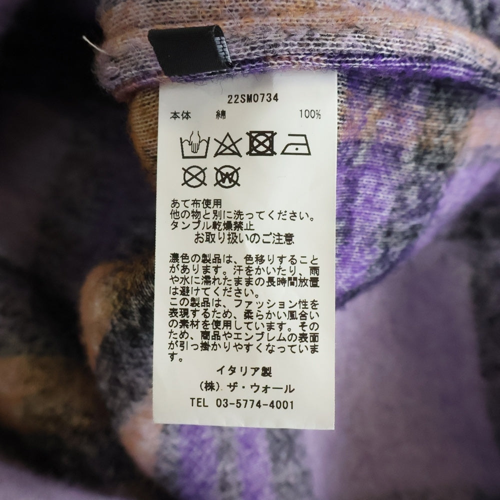 SELFMADE(セルフメイド) MOHAIR CHECK OVERSIZED SHIRT チェック柄 モヘア 長袖シャツジャケット パープル 22SM0734