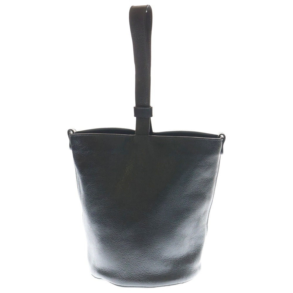 IL BISONTE(イル ビゾンテ) エンボスロゴ バケット型 レザー ハンドバッグ ブラック レディース