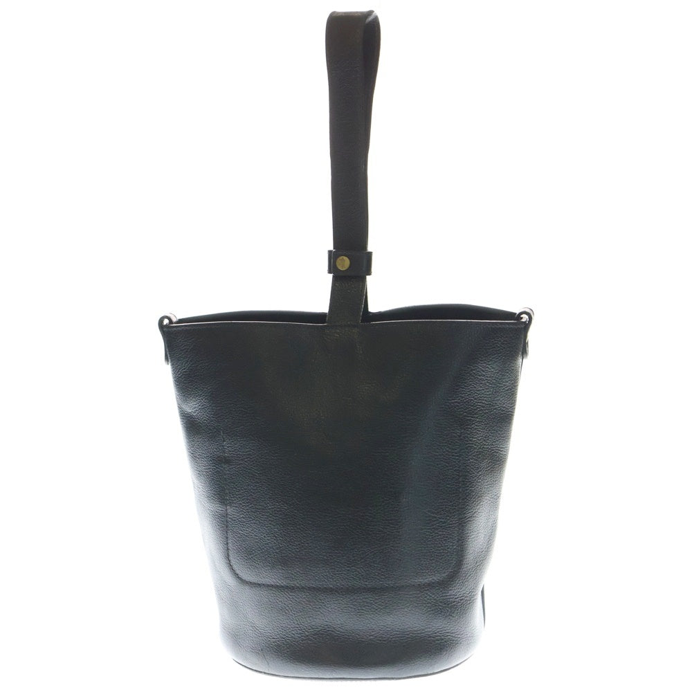 IL BISONTE(イル ビゾンテ) エンボスロゴ バケット型 レザー ハンドバッグ ブラック レディース