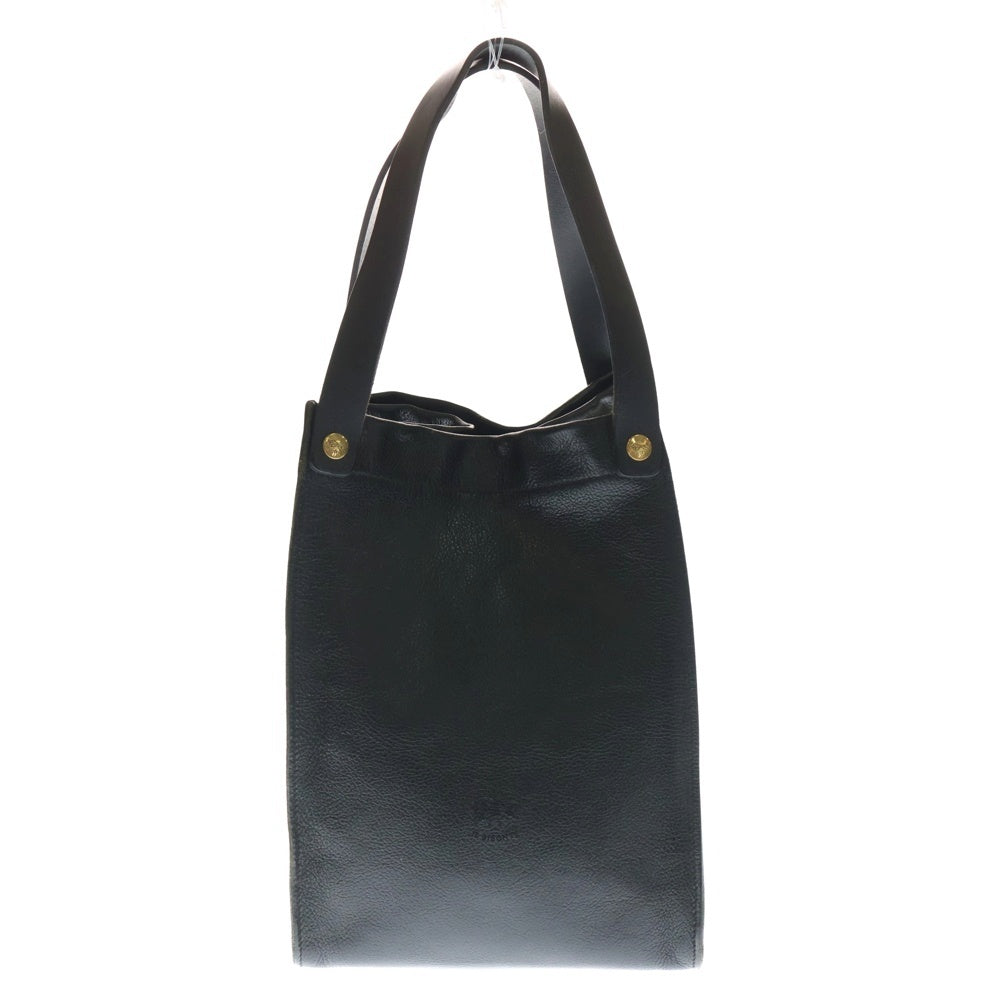 IL BISONTE(イル ビゾンテ) エンボスロゴ スクエア レザートートバッグ ブラック レディース