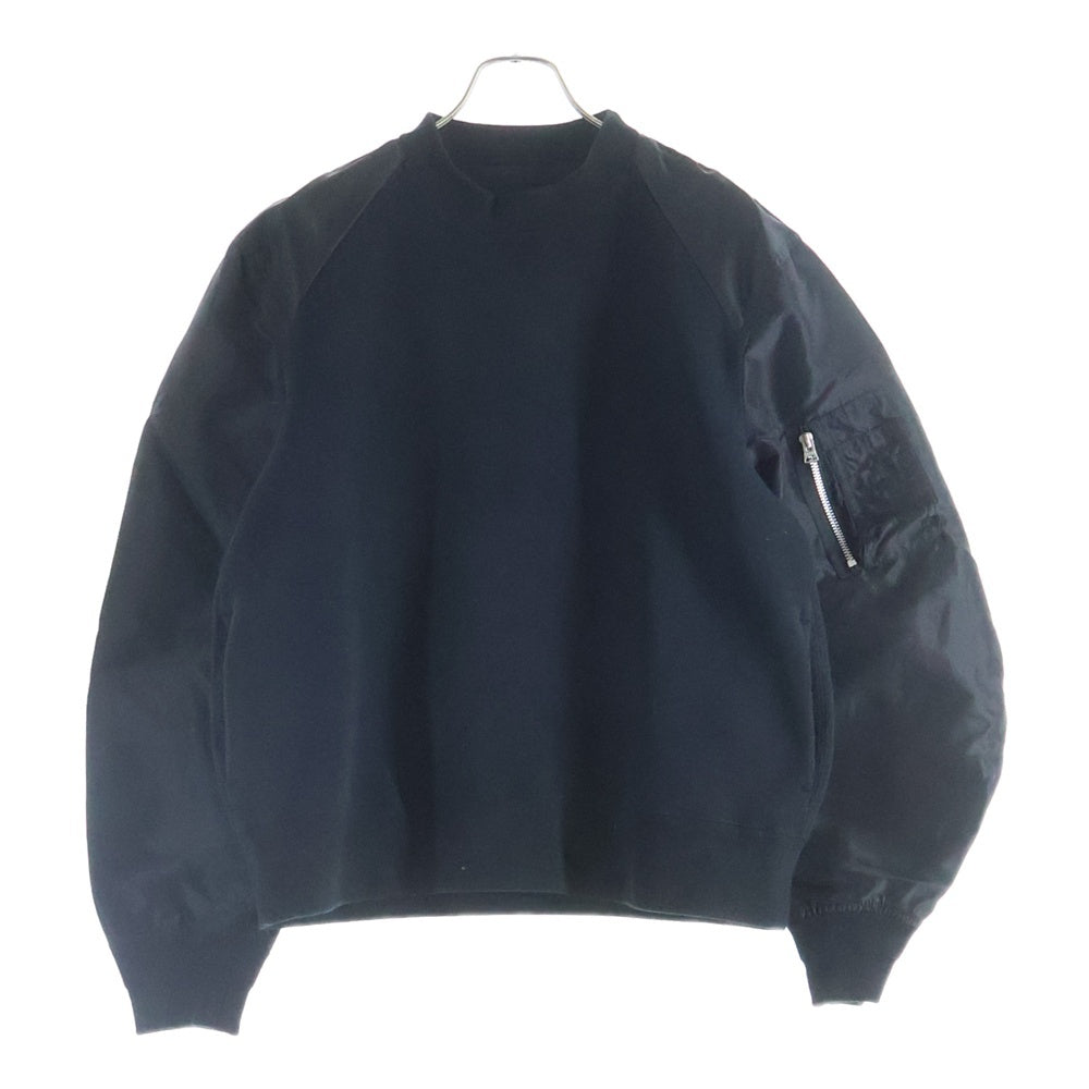 Sacai(サカイ) 25SS Sponge Sweat Pullover アーム異素材切替 クルーネック 長袖スウェット トレーナー ブラック 25-03625M