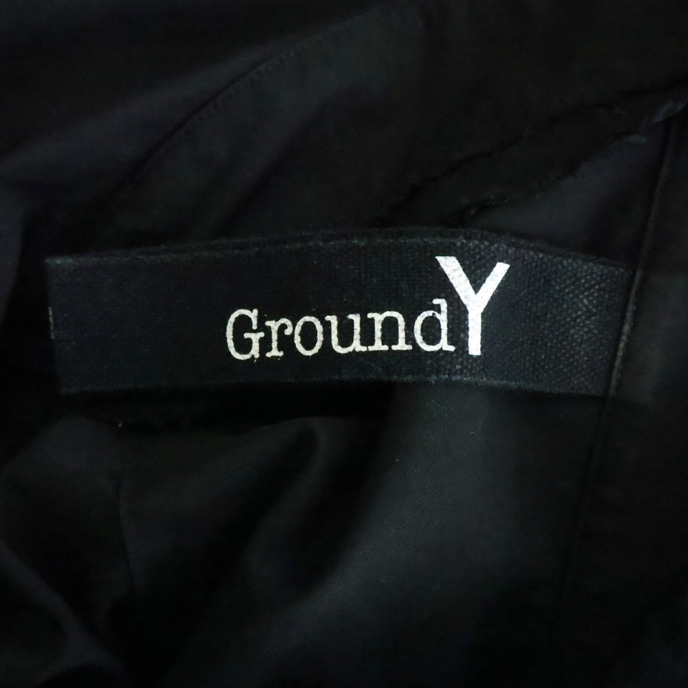 Ground Y(グラウンドワイ) 襟切断 アシンメトリー コットン 長袖シャツ ロングスリーブ ブラック GA-B02-001