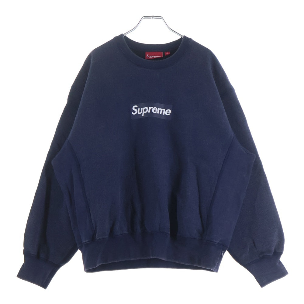 SUPREME(シュプリーム) 25SS Washed Box Logo Crewneck ボックスロゴ ウォッシュ加工 クルーネック 長袖スウェット トレーナー ネイビー