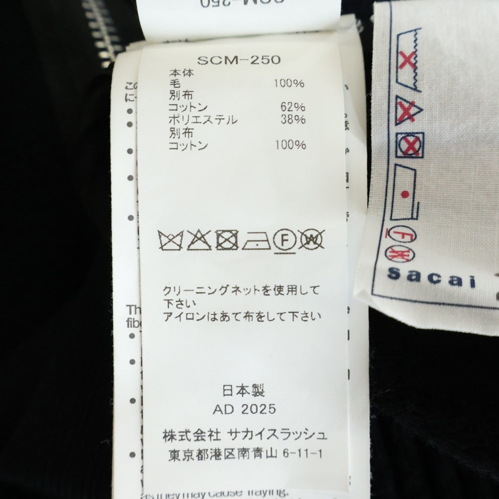 Sacai(サカイ) Wool Knit x Sponge Sweat Blouson ウールニット スポンジスウェット ブルゾン ジップ切替 スウェットシャツ ブラック SCM-250