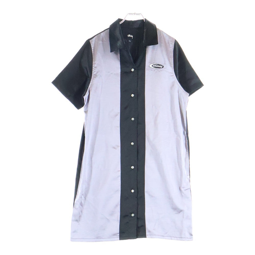 STUSSY(ステューシー) 半袖ボウリングシャツドレス ワンピース ブラック/パープル レディース