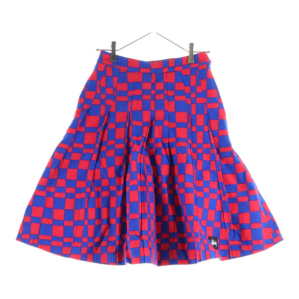 STUSSY(ステューシー) sabi checker pleated skirt チェック柄 フレアスカート レッド/ネイビー レディース