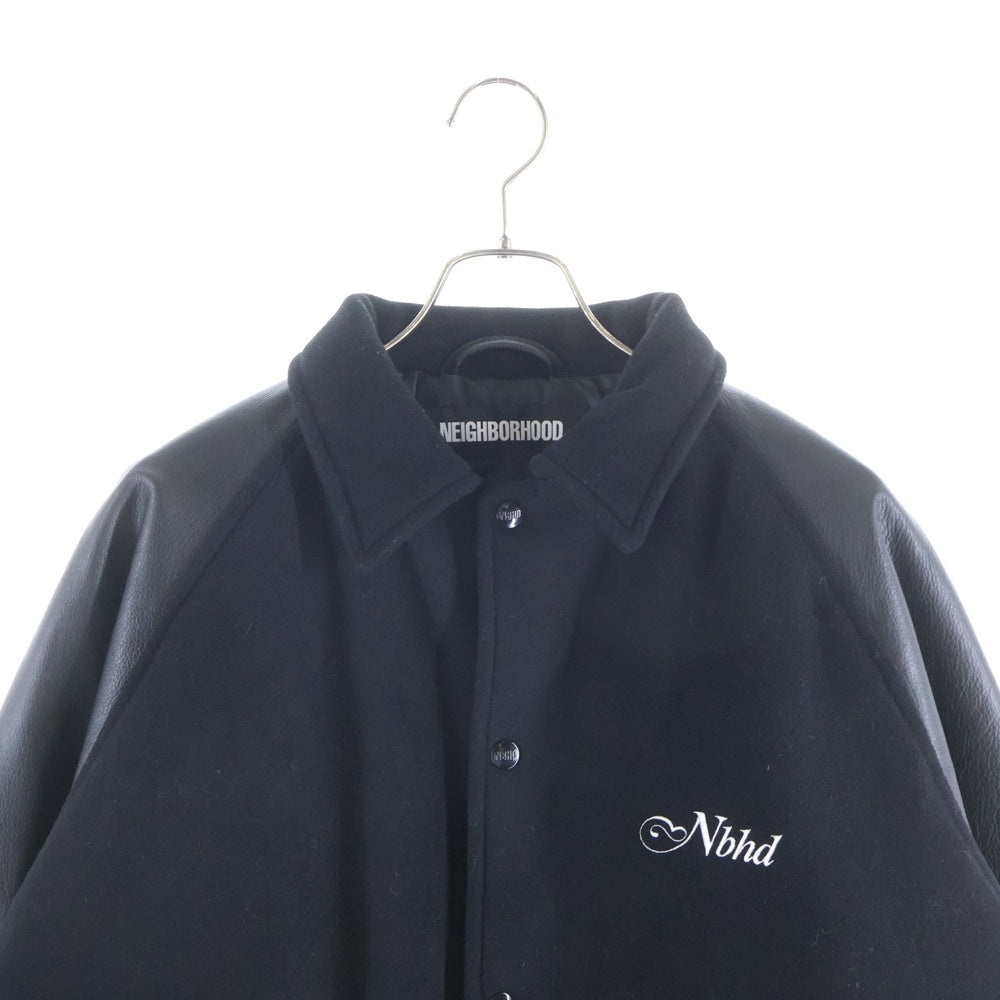NEIGHBORHOOD(ネイバーフッド) 21AW CLUB / WCL-JKT 212SZNH-JKM03 アームレザーバーシティジャケット ブルゾン ブラック