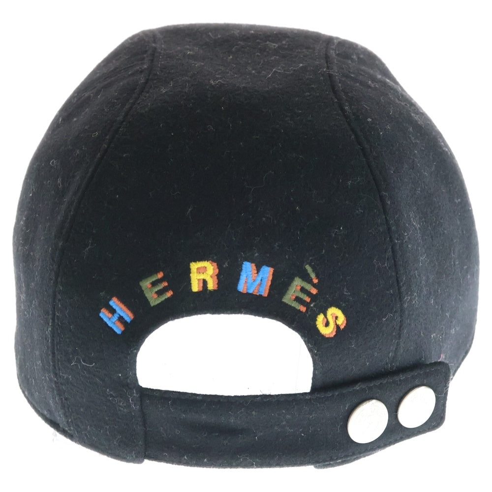 HERMES(エルメス) バックロゴ刺繍入り カシミヤ ベースボールキャップ 帽子 ブラック