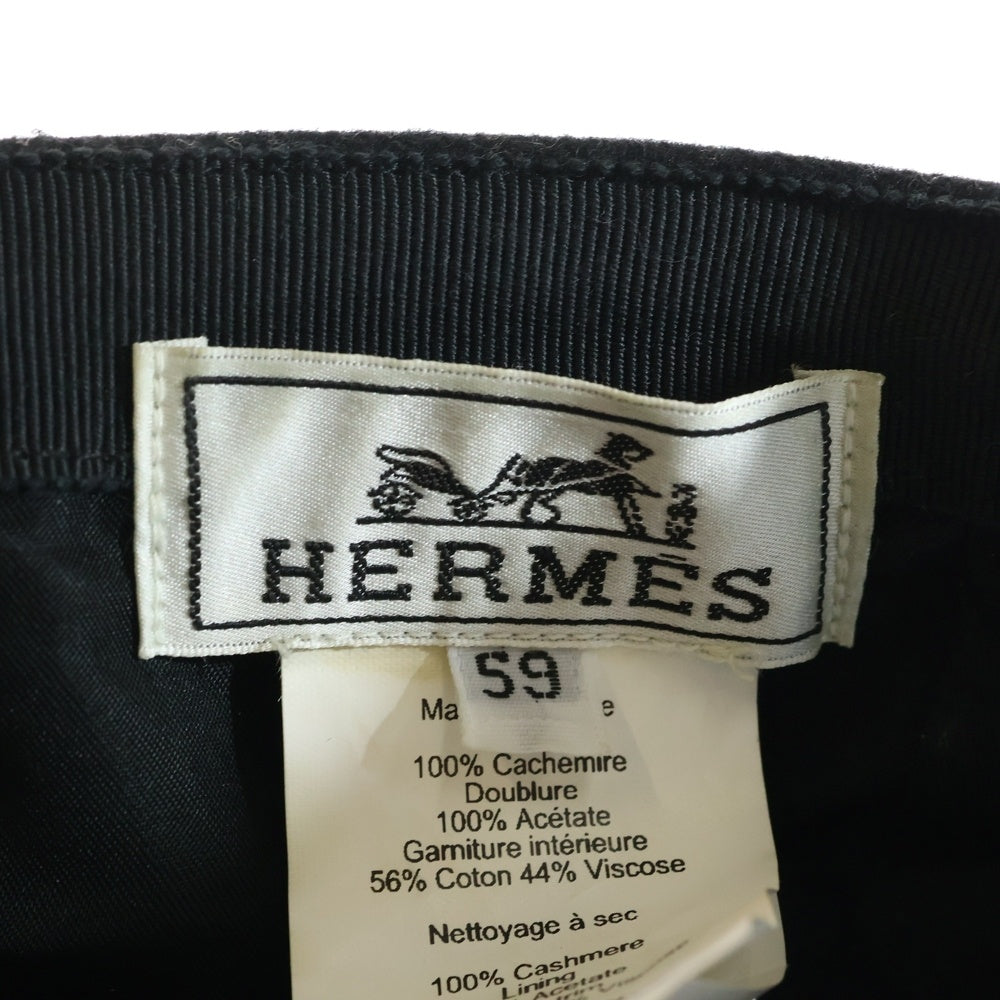 HERMES(エルメス) バックロゴ刺繍入り カシミヤ ベースボールキャップ 帽子 ブラック