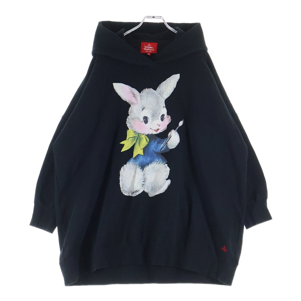 Vivienne Westwood(ヴィヴィアンウエストウッド) ラビットプリント オーバーサイズ プルオーバー スウェットパーカー ブラック