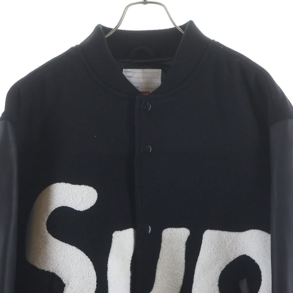 SUPREME(シュプリーム) 24SS Big Logo Chenille Varsity Jacket ビッグロゴ アームレザー バーシティジャケット スタジアムジャンパー ブラック