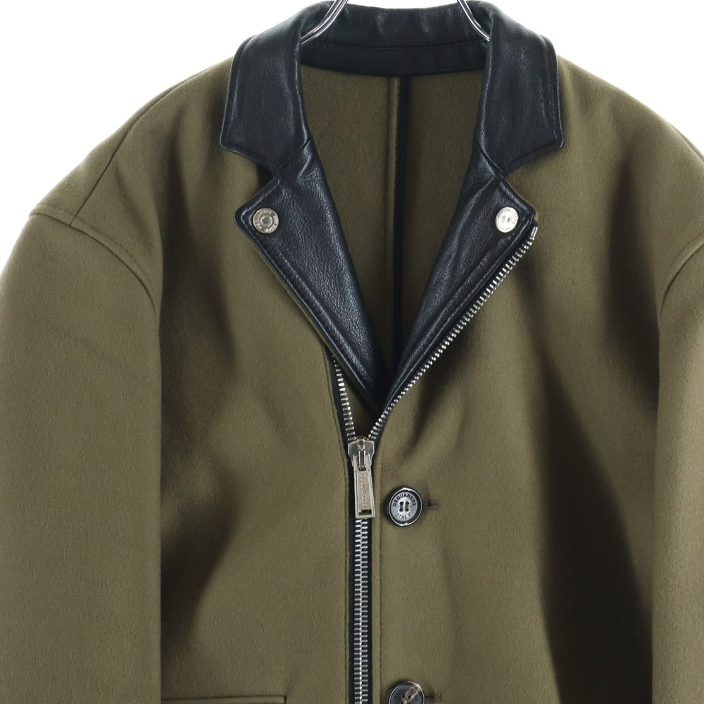 DSQUARED2(ディースクエアード) ジップアップ 3B レザー切替 1トレンチコート カーキ S74AA0074
