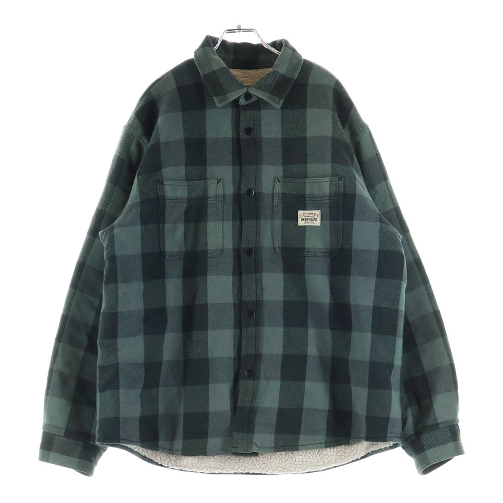STUSSY(ステューシー) 24AW Buffalo Plaid Shirt 裏地ボア チェック柄 バッファロー 長袖シャツ ジャケット グリーン 1110332