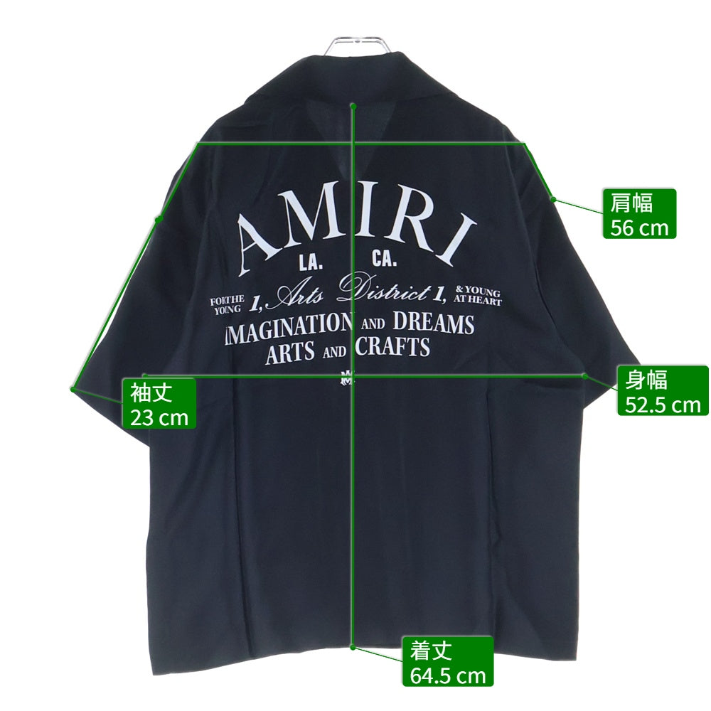 AMIRI(アミリ) ARTS DISTRICT BOWLING SHIRT アーチロゴ 開襟 シルク ボーリング 半袖シャツ ブラック AMSTBW1018