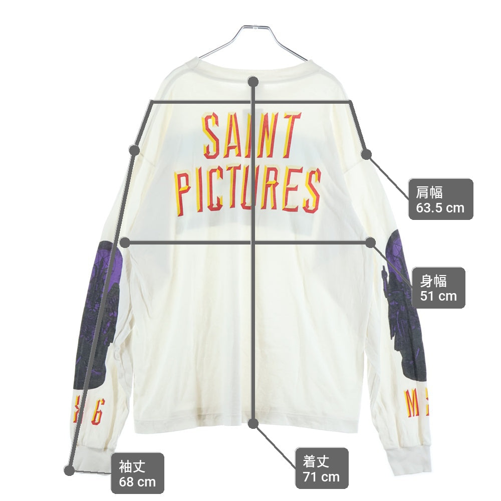 SAINT MICHAEL(セントマイケル) 24AW SAINT PICTURES LS TEE 両面プリント クルーネック 長袖Tシャツ カットソー ホワイト SM-YS1-0000-016