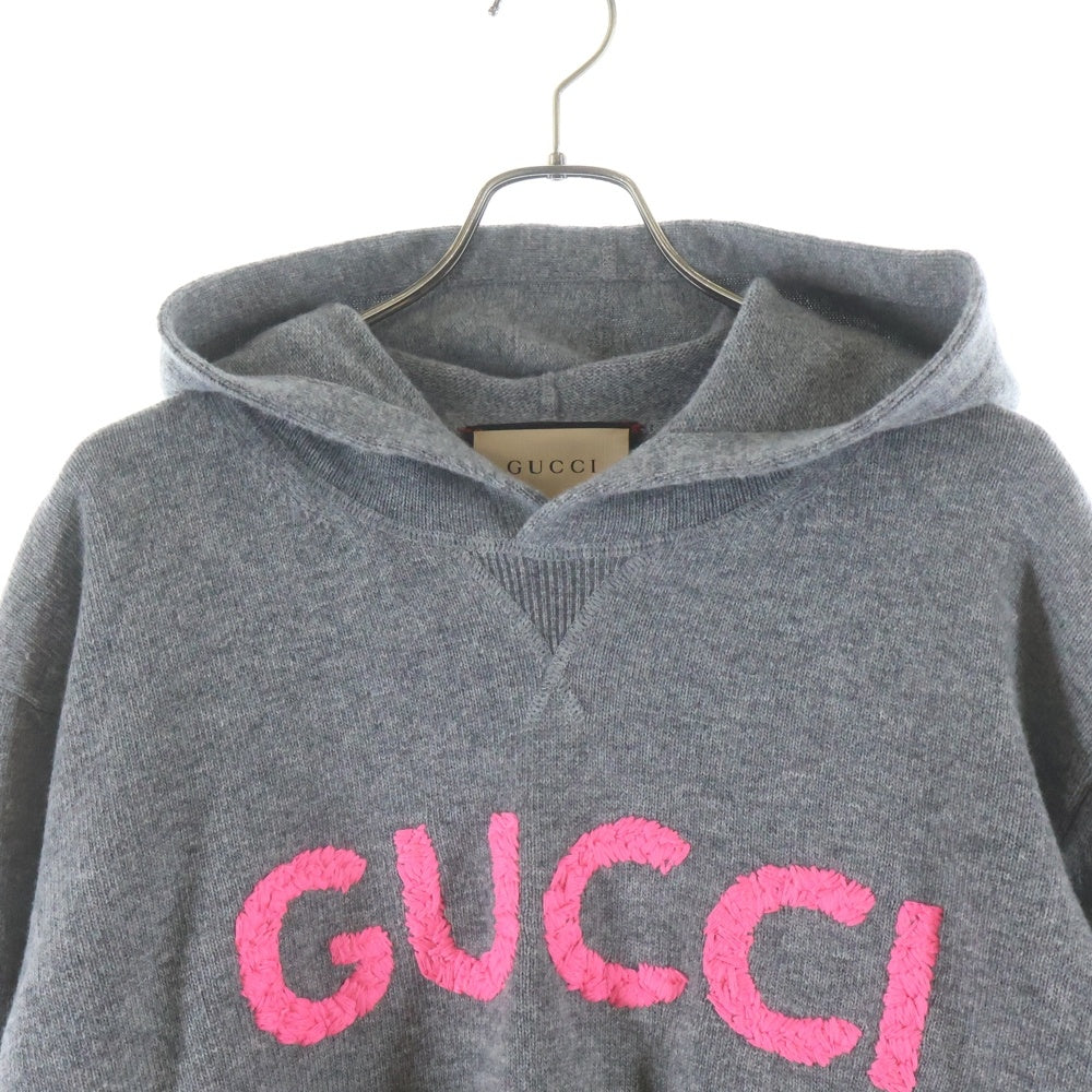 GUCCI(グッチ) ロゴエンブロイダリー フーディー ウール プルオーバーパーカー グレー 770169 XKDRU