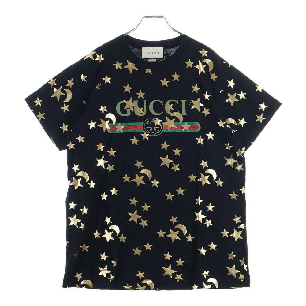 GUCCI(グッチ) スタープリント総柄 シェリーラインロゴ クルーネック 半袖Tシャツ カットソー ブラック 580968