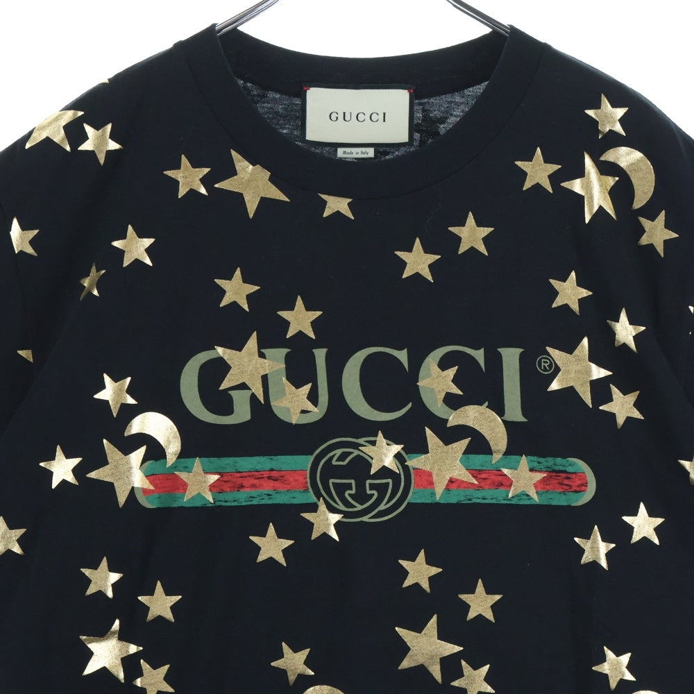 GUCCI(グッチ) スタープリント総柄 シェリーラインロゴ クルーネック 半袖Tシャツ カットソー ブラック 580968