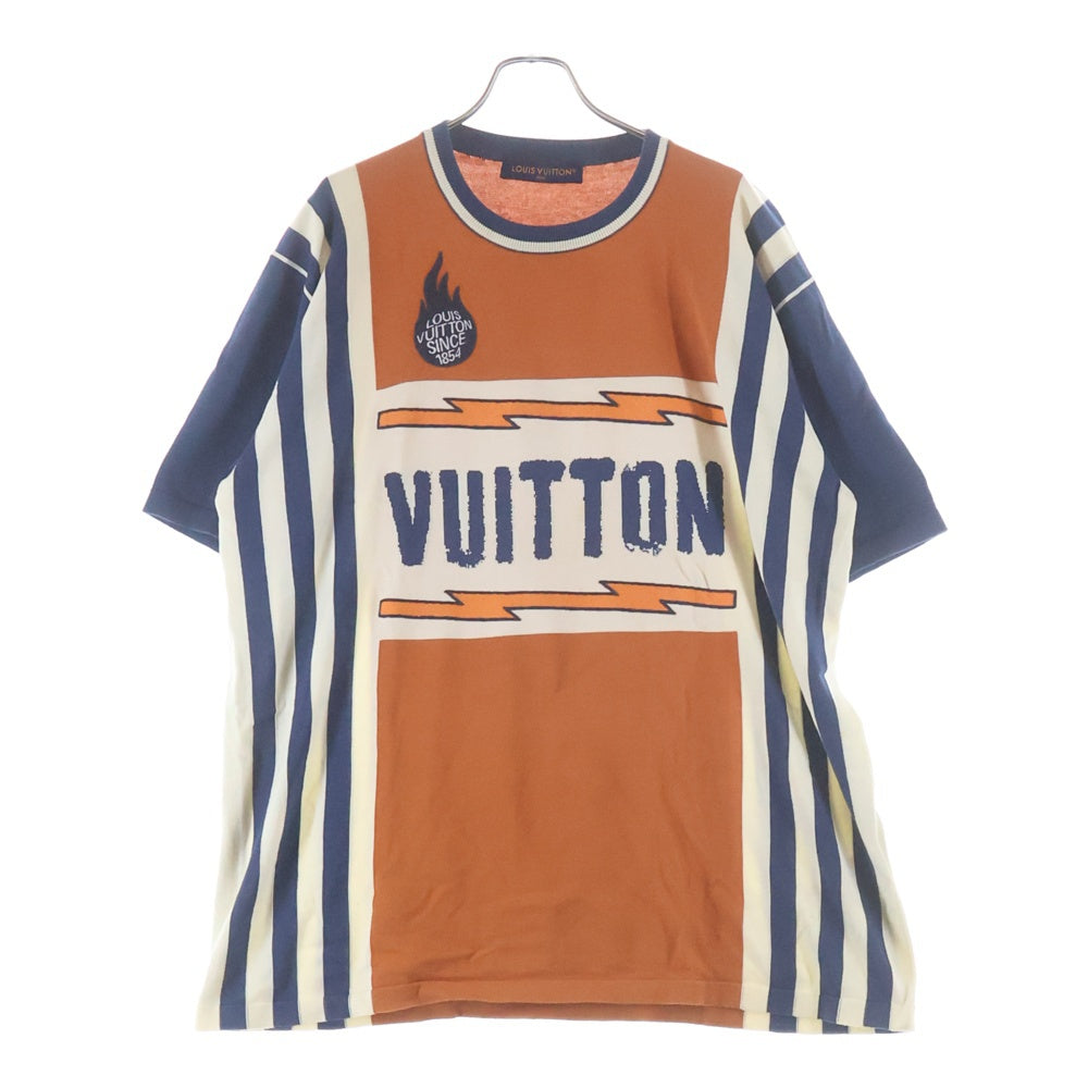 LOUIS VUITTON(ルイヴィトン) 24SS ヴィンテージロゴ ストライプ クルーネック 半袖Tシャツ カットソー オレンジ/ネイビー RM241M DFV HQN21W