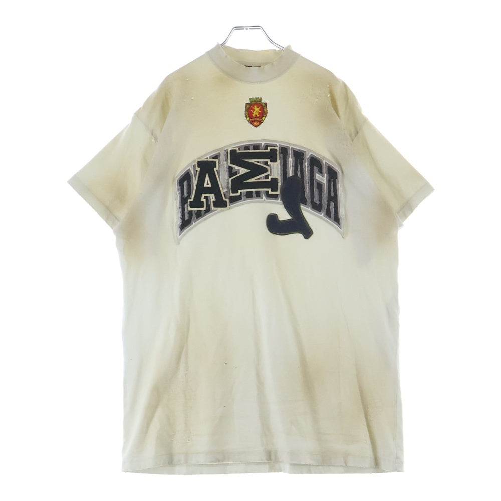 BALENCIAGA(バレンシアガ) 23SS SKATER OVERSIZED T-shirtスケーター クラッシュダストワッペン加工 半袖Tシャツ カットソー ホワイト 739028 TOVN2