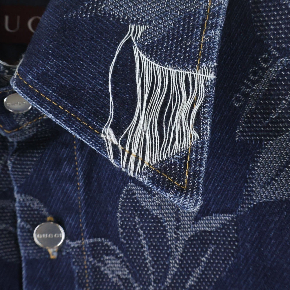 GUCCI(グッチ) 25SS DENIM JACQUARD SHIRT フローラル ジャガード デニムシャツジャケット インディゴ 822248 XDC9T