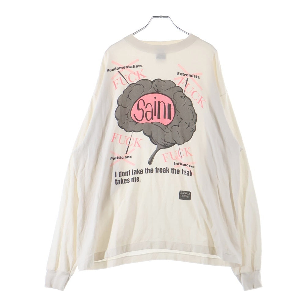 SAINT MICHAEL(セントマイケル) 25SS BRAIN ブレイン フロントプリント クルーネック長袖Tシャツ カットソー ホワイト SM-HR8-0000-036