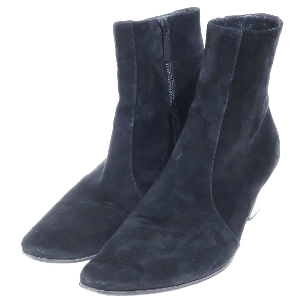SAINT LAURENT PARIS(サンローランパリ) スウェード サイドジップ レザー ヒールブーツ ブラック 667620