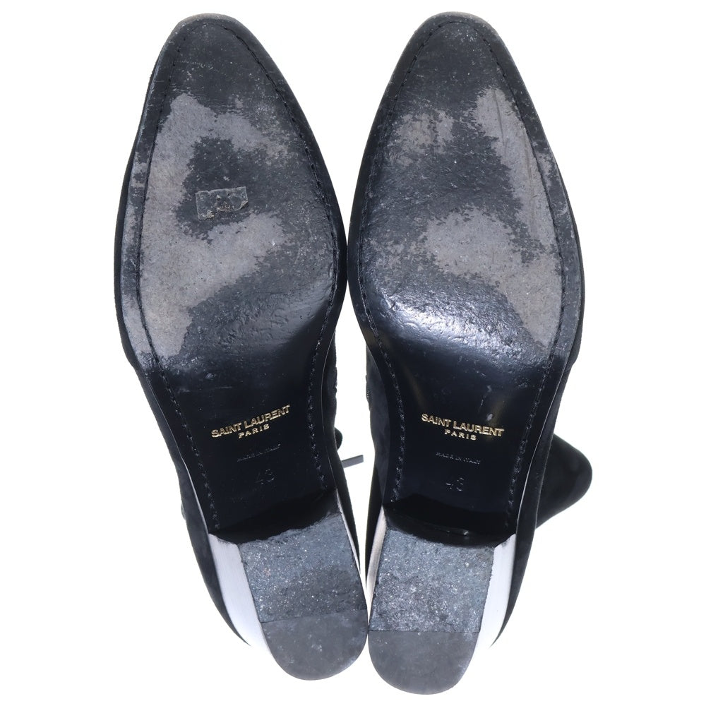 SAINT LAURENT PARIS(サンローランパリ) スウェード サイドジップ レザー ヒールブーツ ブラック 667620