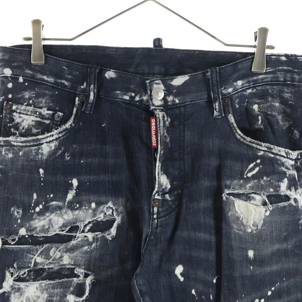 DSQUARED2(ディースクエアード) 23AW SUPER TWINKY JEANS ダメージ加工 ボタンフライ ストレッチ スキニーデニムパンツ インディゴブラック S74LB1324 S30503