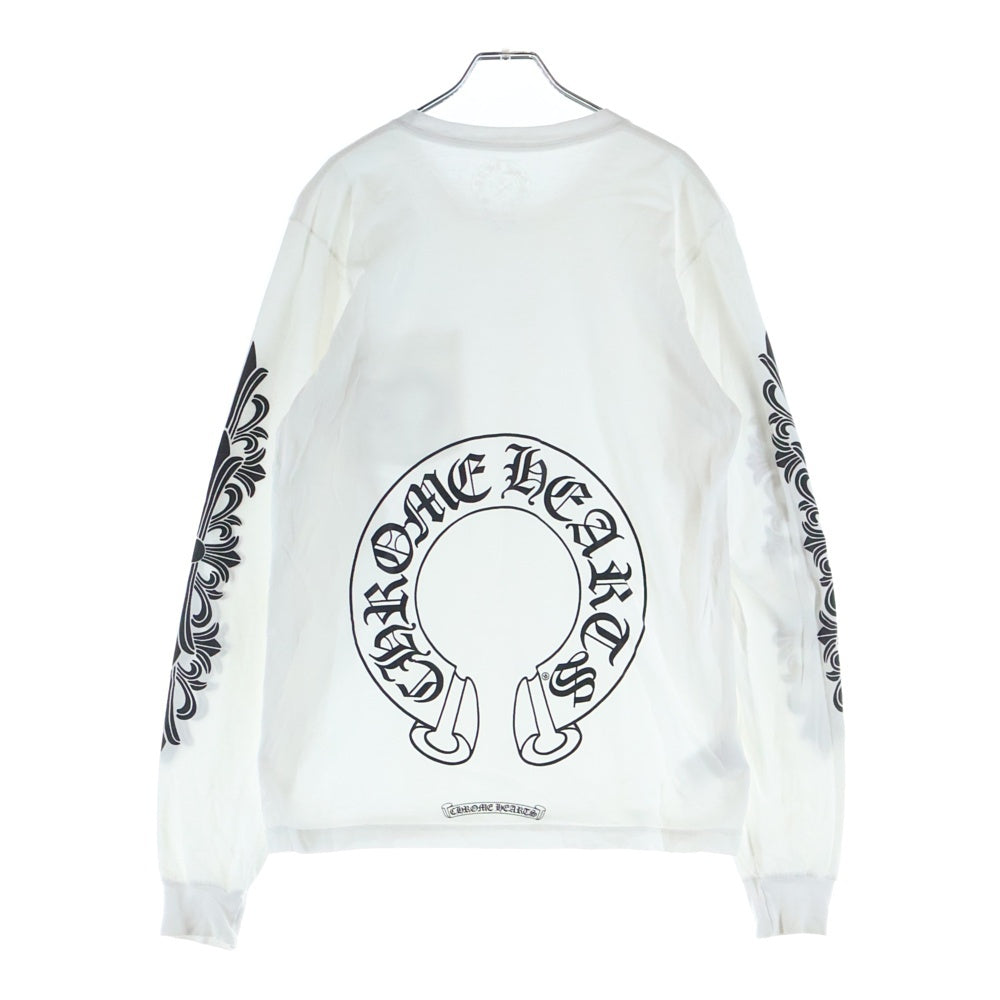 CHROME HEARTS(クロムハーツ) Horseshoe Arm Floral L/S Tee バックホースシュー アームフローラル 長袖Tシャツ ホワイト