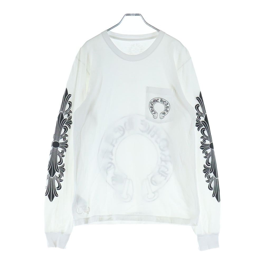 CHROME HEARTS(クロムハーツ) Horseshoe Arm Floral L/S Tee バックホースシュー アームフローラル 長袖Tシャツ ホワイト