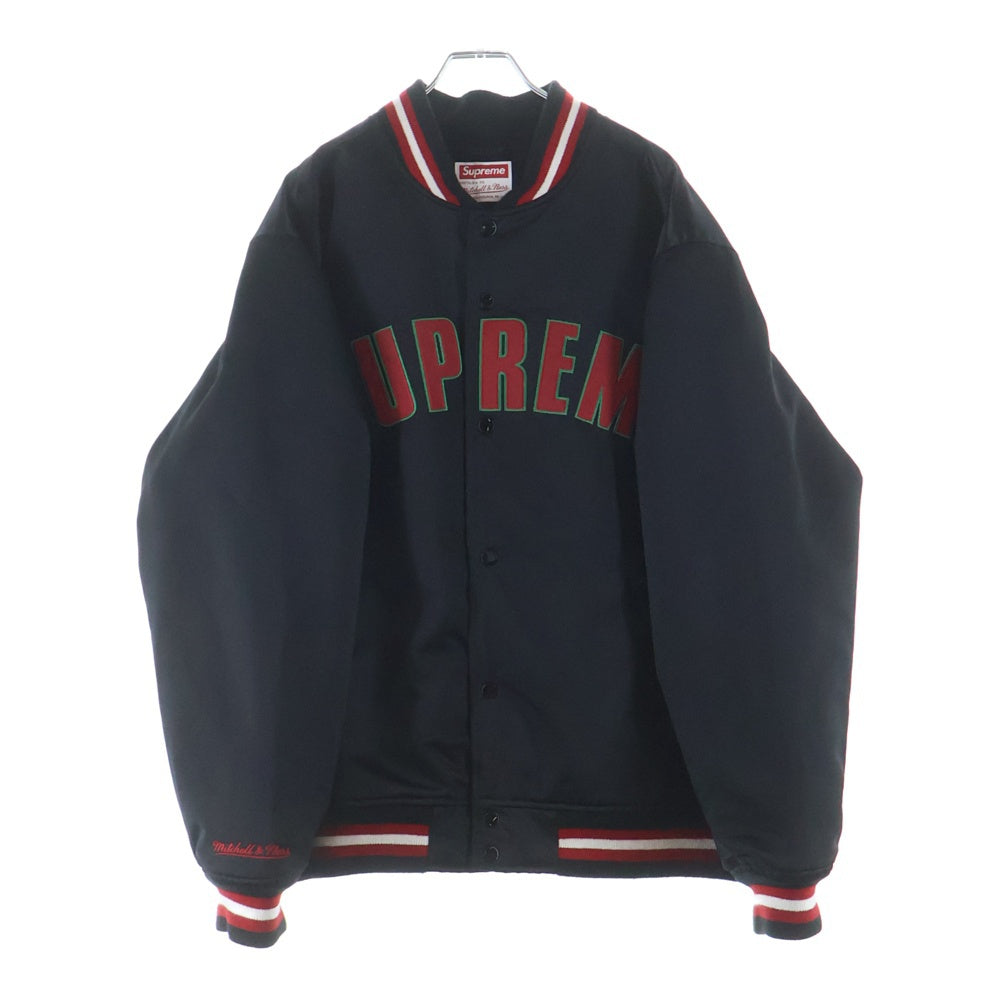 SUPREME(シュプリーム) 21AW ×Mitchell & Ness Varsity Jacket ミッチェルアンドネス サテン バーシティジャケット ブラック/レッド