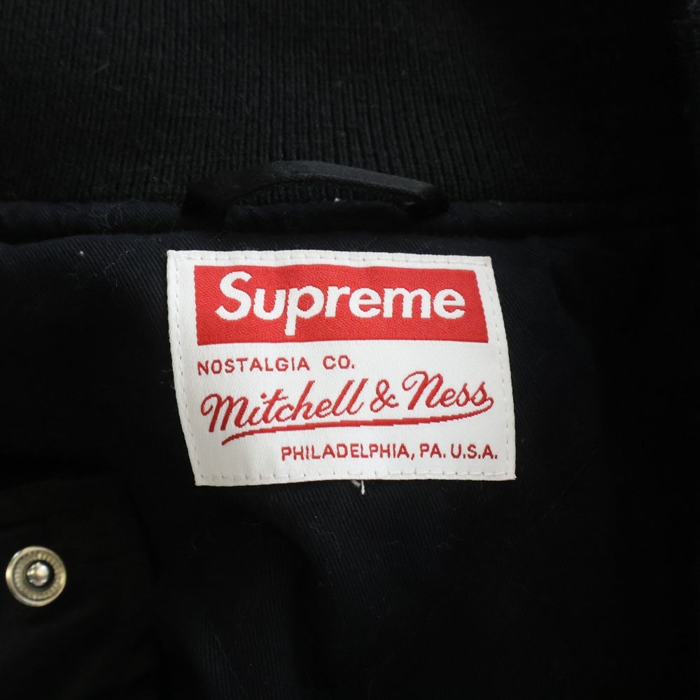 SUPREME(シュプリーム) 21AW ×Mitchell & Ness Varsity Jacket ミッチェルアンドネス サテン バーシティジャケット ブラック/レッド