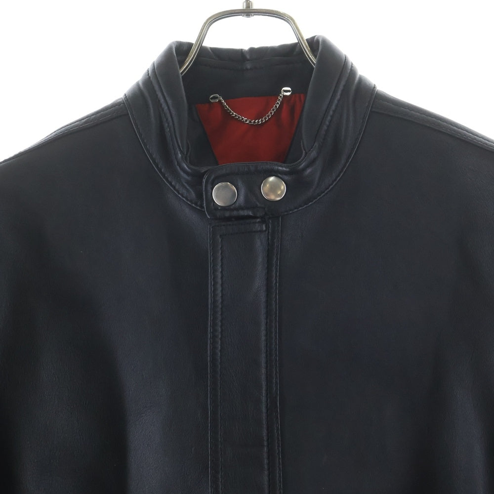 DIESEL(ディーゼル) ムートンレザー エルボーパッチ ジップアップ シングルライダースジャケット ブラック