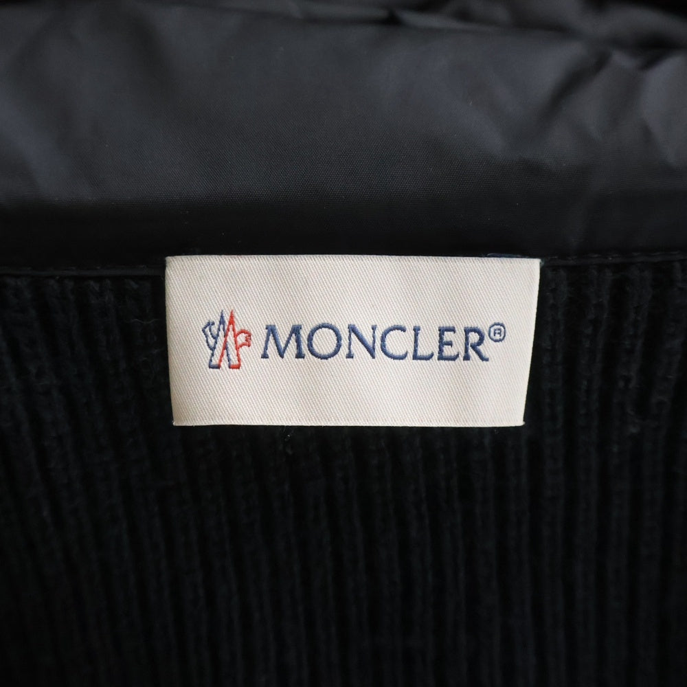 MONCLER(モンクレール) 24AW CARDIGAN TRICOT カーディガン トリコット アームニット切り替え ロゴワッペン ジップアップ フーデッド ダウンジャケット ブラック J20919B50800 A9340