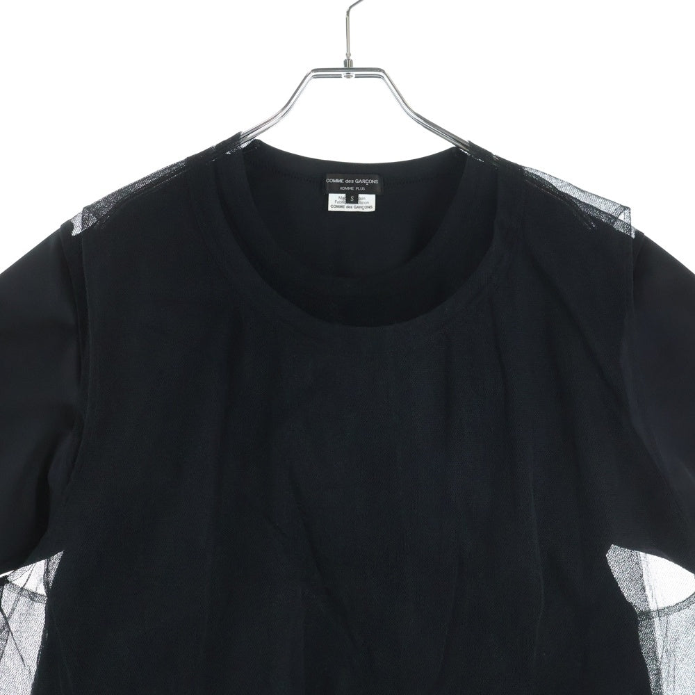 COMME des GARCONS HOMME PLUS(コムデギャルソンオムプリュス) 25SS チュールレイヤード エステルロング半袖Tシャツ カットソー ブラック PO-T026
