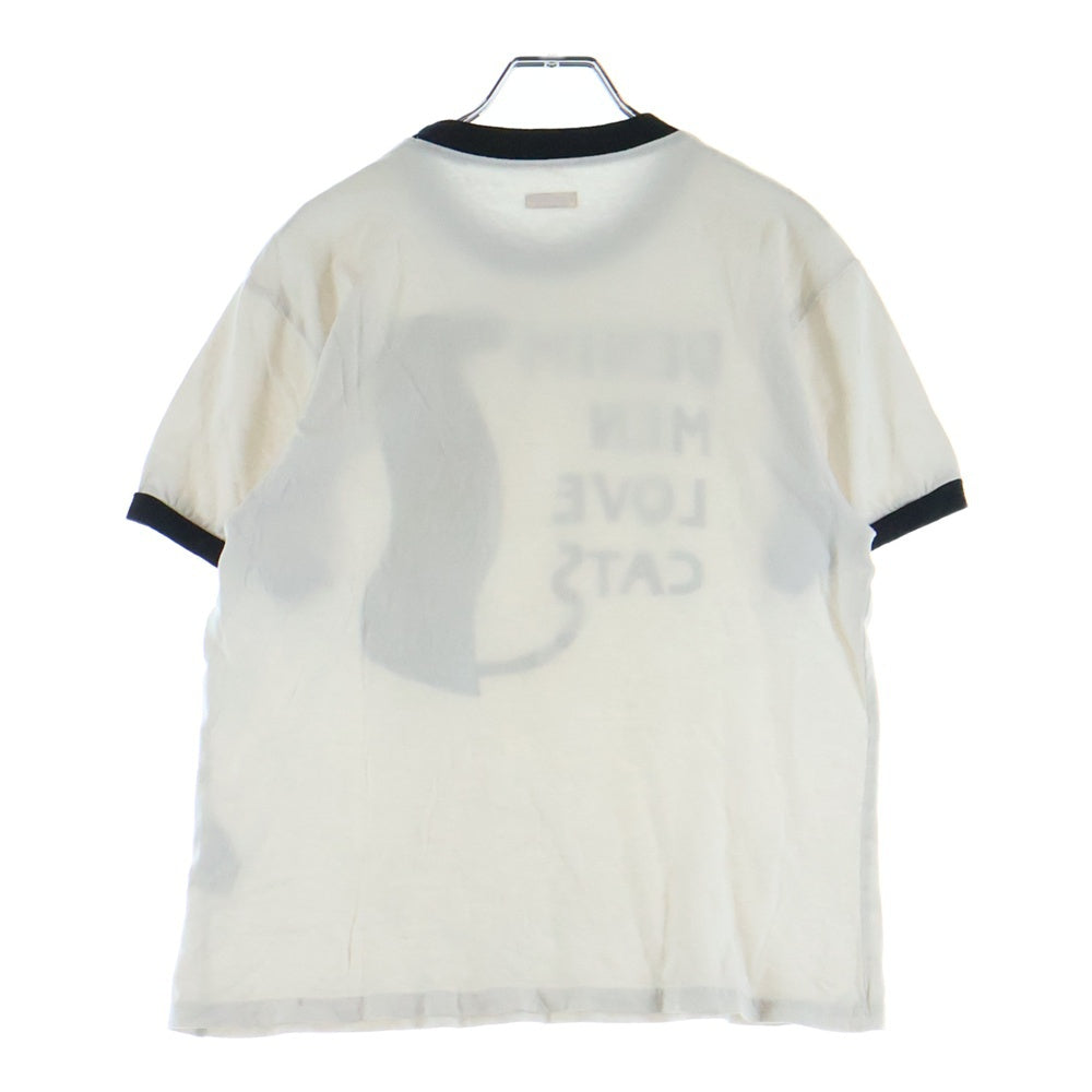 KAPITAL(キャピタル) 天竺 DENIM MEN LOVE CATS キャットプリント クルーネック 半袖リンガーTシャツ カットソー ホワイト