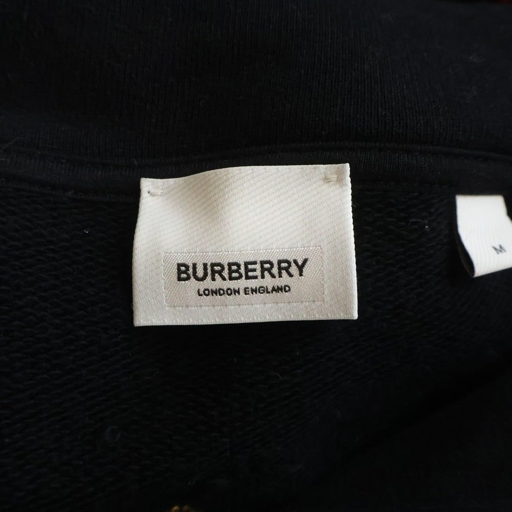 BURBERRY(バーバリー) Carson Varsity Aoolique cotton hoodie フロント刺繍 プルオーバー スウェットパーカー フーディー ブラック 8036911