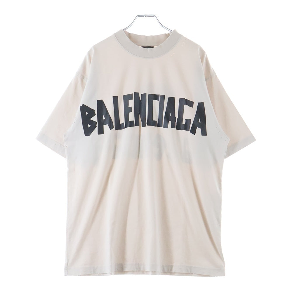 BALENCIAGA(バレンシアガ) 23SS Tape Medium Fit T-Shirt テープロゴ ミディアムフィット クルーネック半袖Tシャツ カットソー アイボリー