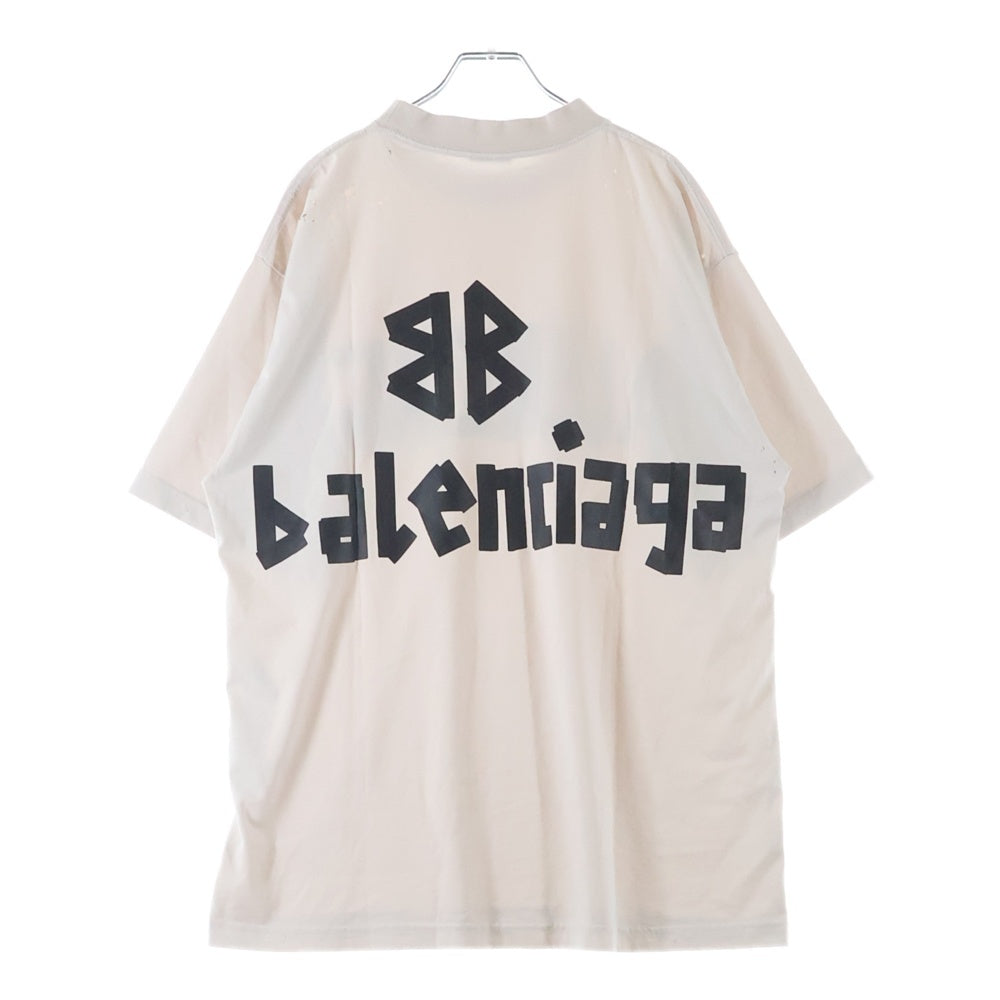 BALENCIAGA(バレンシアガ) 23SS Tape Medium Fit T-Shirt テープロゴ ミディアムフィット クルーネック半袖Tシャツ カットソー アイボリー