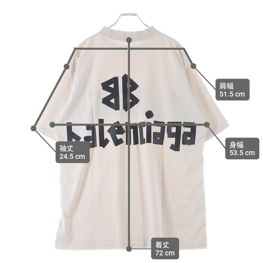 BALENCIAGA(バレンシアガ) 23SS Tape Medium Fit T-Shirt テープロゴ ミディアムフィット クルーネック半袖Tシャツ カットソー アイボリー