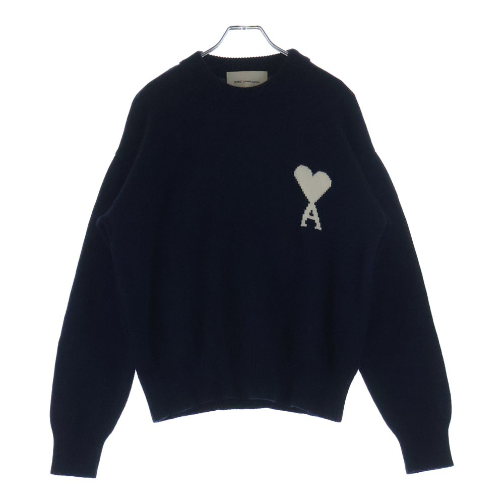AMI Alexandre Mattiussi(アミアレクサンドルマテュッシ) ハートロゴ クルーネック ニット セーター ネイビー/ホワイト UKS859.KN0156