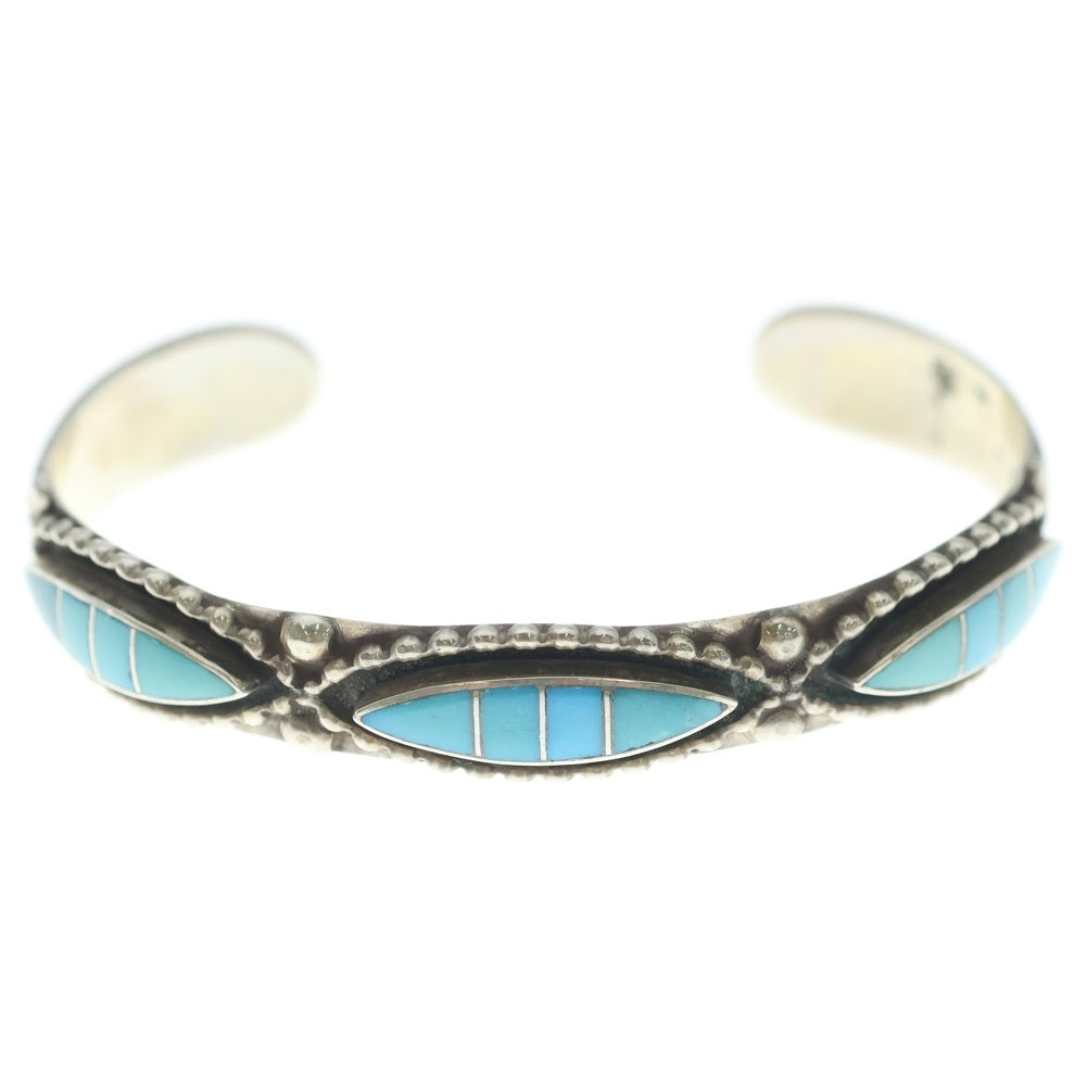 INDIAN JEWELRY(インディアンジュエリー) ZUNI Lloyd Salvador ズニ族 ロイド サルヴァドール ターコイズインレイ バングル ブレスレット シルバー/ターコイズ