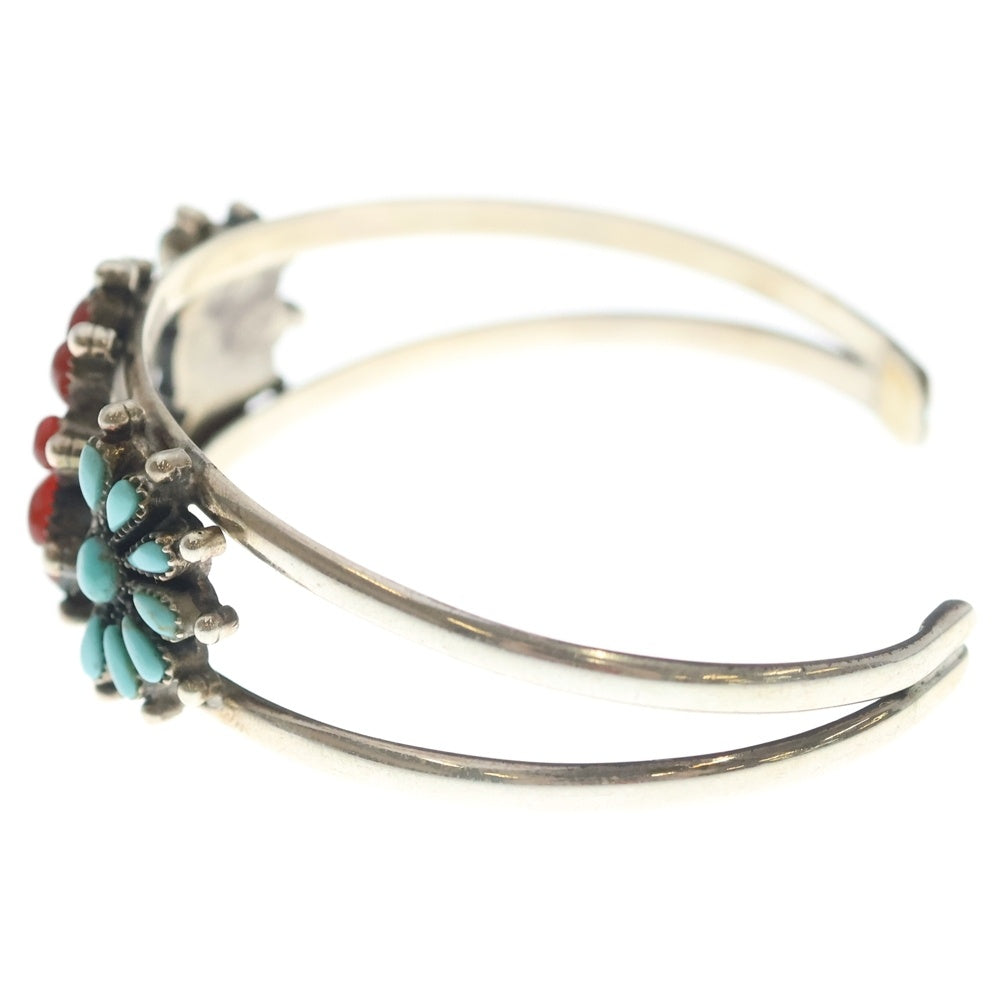 INDIAN JEWELRY(インディアンジュエリー) フラワーモチーフ 赤珊瑚 ターコイズ バングル シルバー