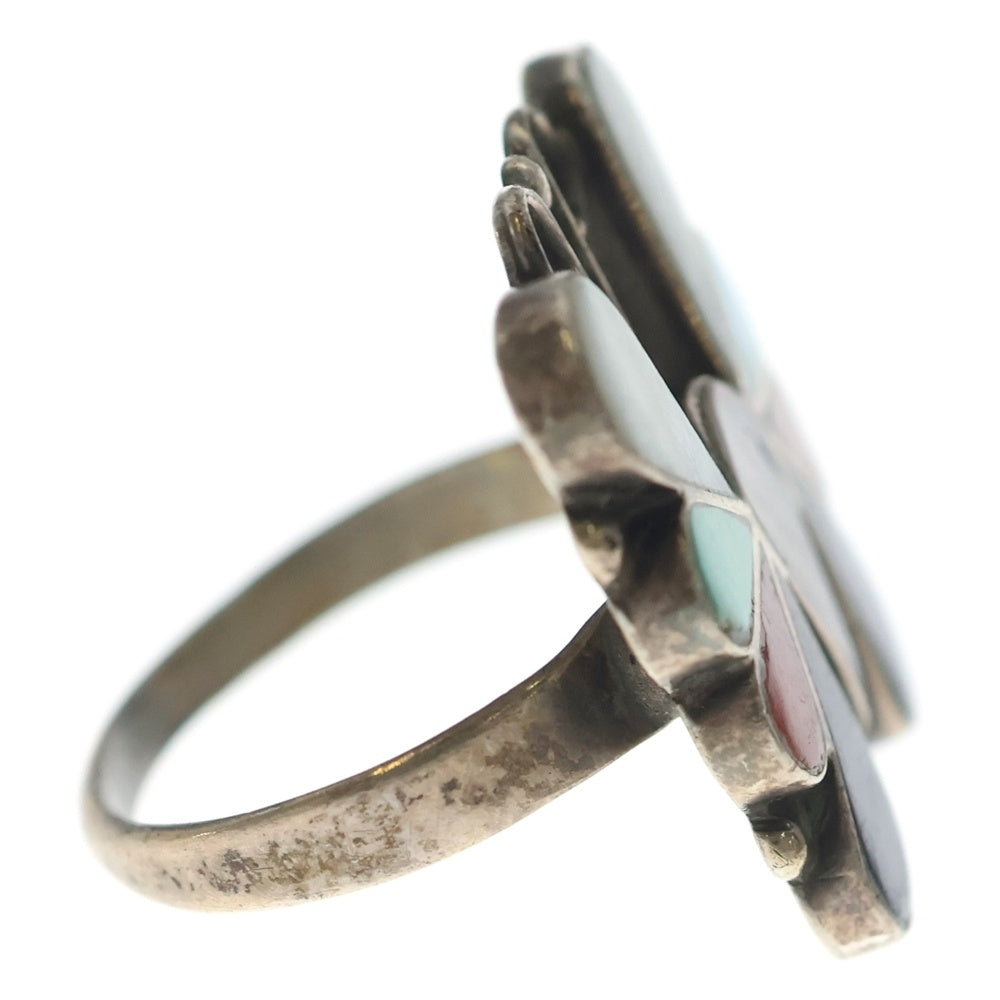 INDIAN JEWELRY(インディアンジュエリー) ZUNI族 ズニ族 D.S刻印バタフライモチーフ カラーストーン リング シルバー