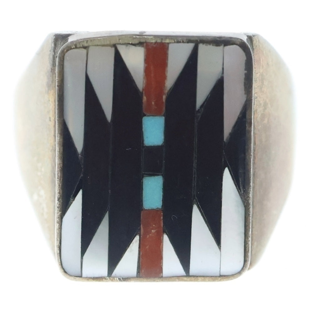 INDIAN JEWELRY(インディアンジュエリー) ZUNI DISHTA ズニ族 ディシタ インレイワーク リング シルバー