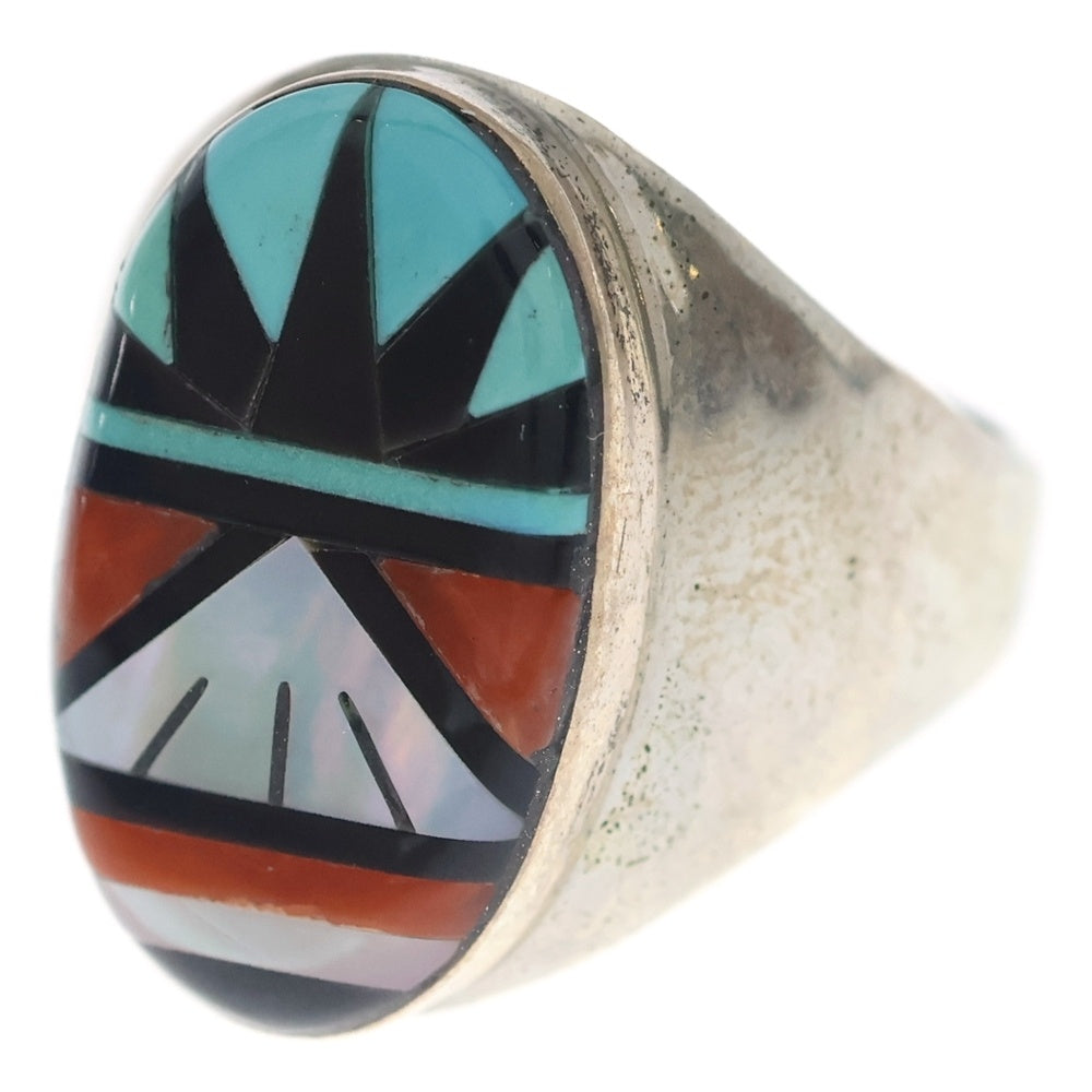 INDIAN JEWELRY(インディアンジュエリー) ZUNI ズニ族 珊瑚インレイワーク リング シルバー